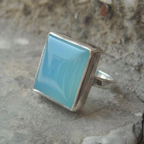 Chalcedony jewelry Aqua ring Square