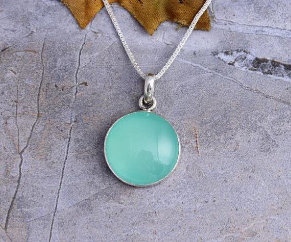 Chalcedony pendant necklace, Sea green chalcedony silver jewelry