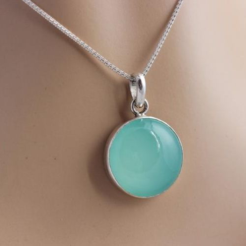 Chalcedony pendant necklace, Sea green chalcedony silver jewelry