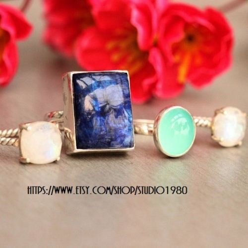 Chalcedony ring, Aqua blue handmade silver ring