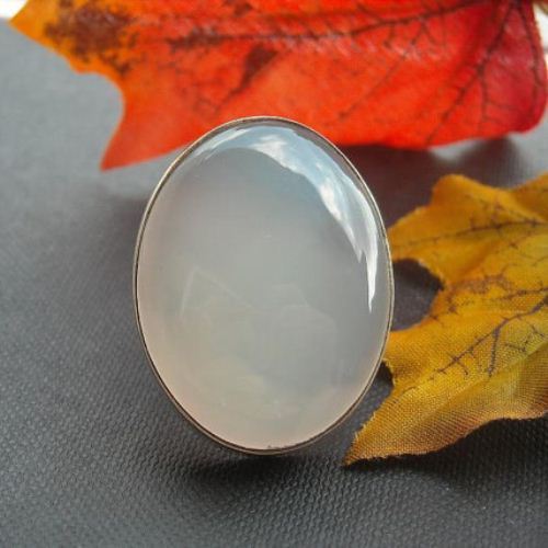 Chunky silver ring Blue chalcedony