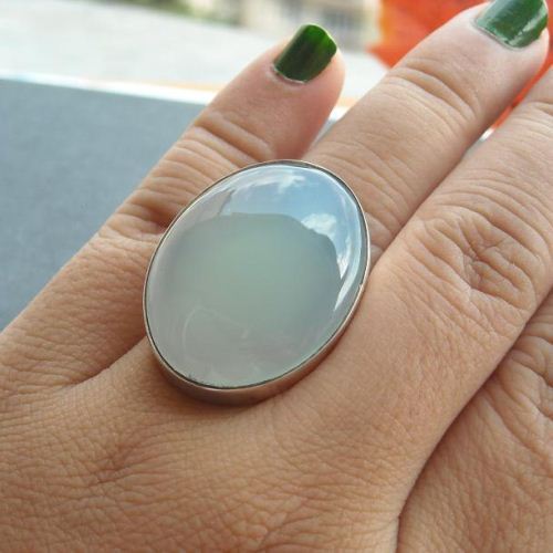 Chunky silver ring - Blue chalcedony ring - Handmade bold ring jewelry