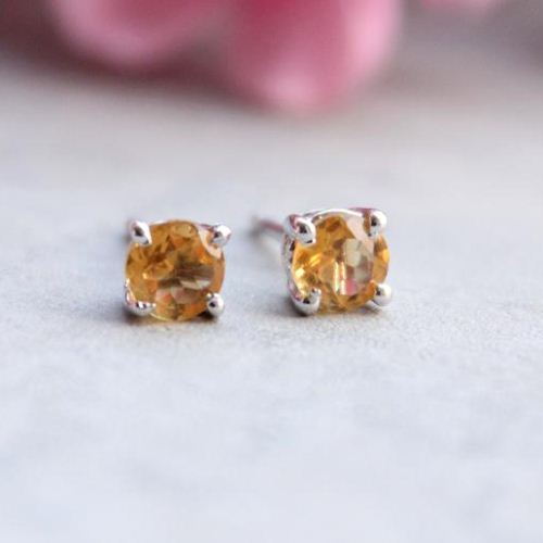 Citrine stud earrings - Sterling silver citrine earrings - 6mm studs