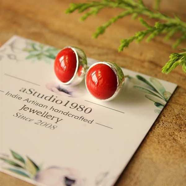  Coral red  jewelry set earring, ring, sterling silver 