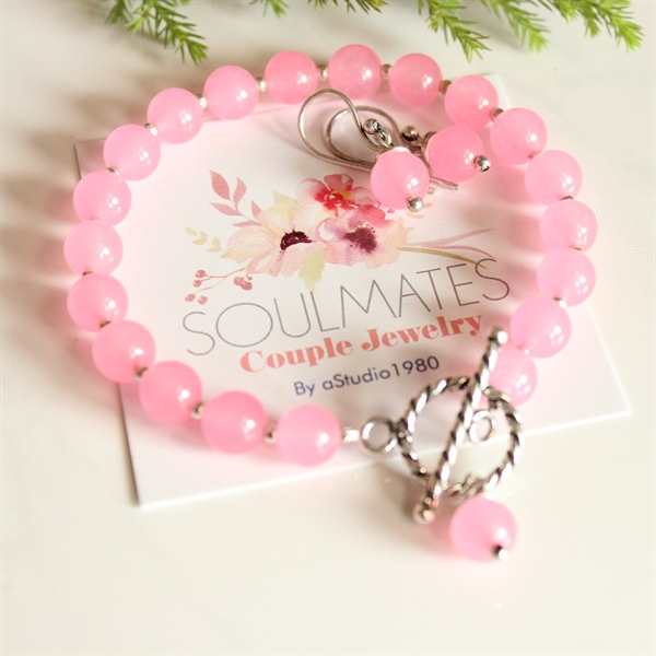 Couples bracelet - 2 rose quartz - girlfriend gifts for her