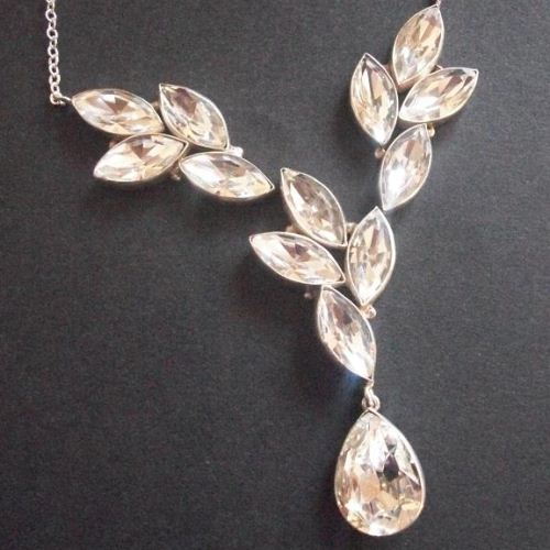 Crystal Necklace and Earrings Set - White Crystal Pendant Necklace