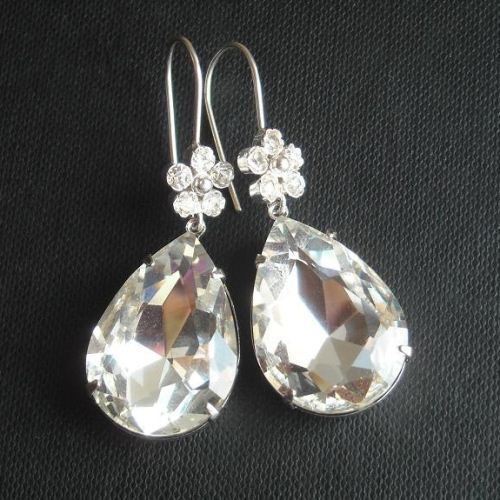 Crystal bridal earrings, Sterling silver bridal jewelry