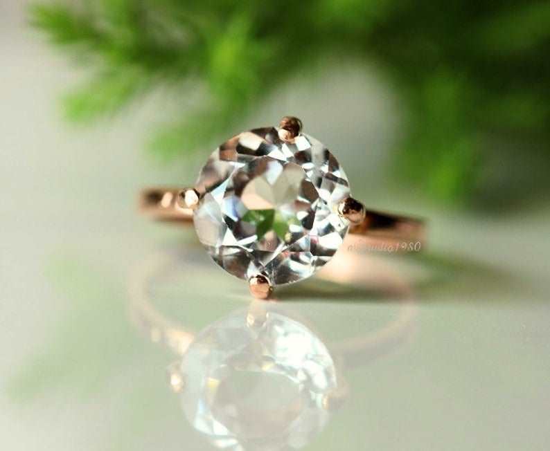 Crystal ring - 14k Rose gold ring - solitaire ring - engagement 