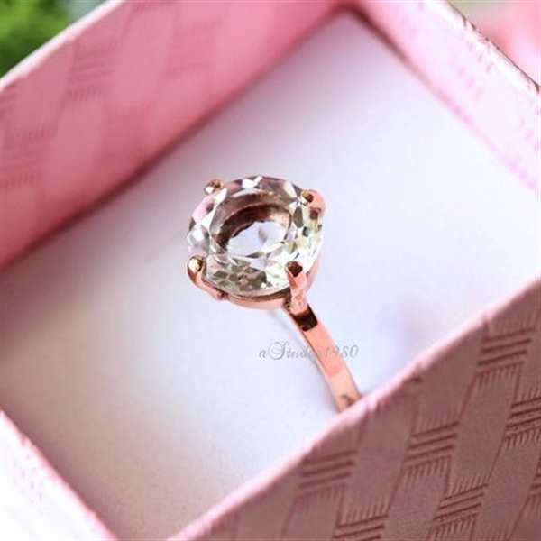 Crystal ring - 14k Rose gold ring - solitaire ring - engagement 
