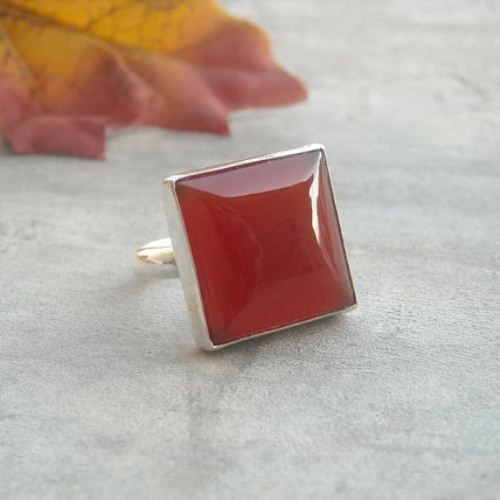Cushion cut square carnelian ring