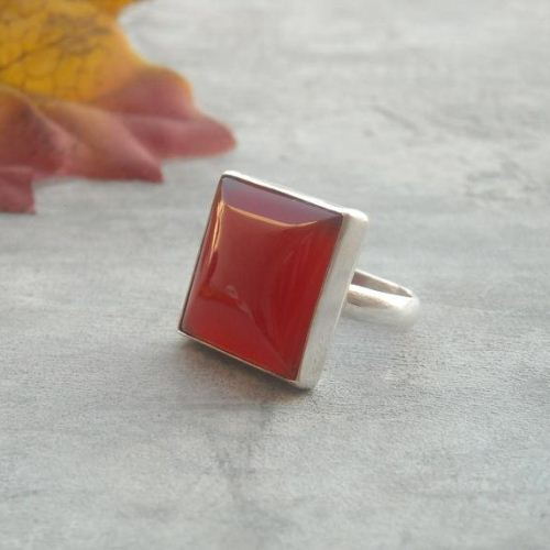 Cushion cut square carnelian ring, Silver cocktail ring