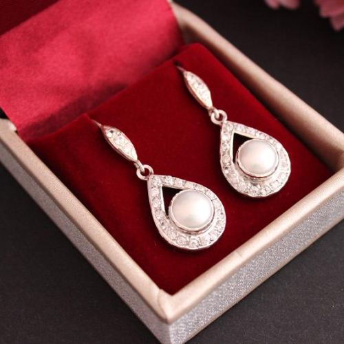 Cz earrings Pearl earrings Bridal