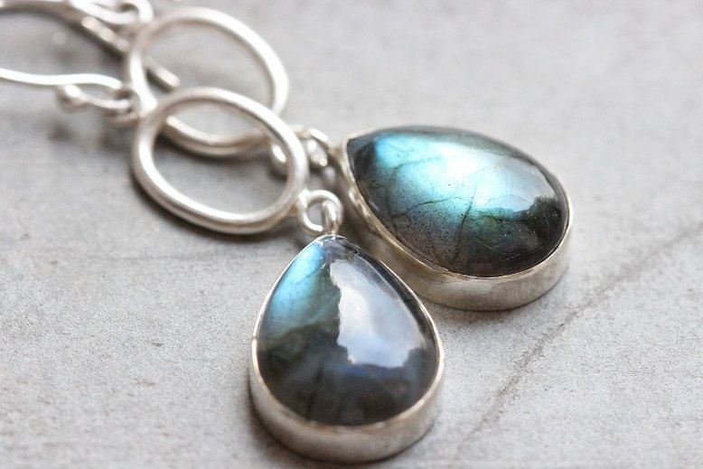 Dangle earrings, Labradorite earrings in sterling silver, Blue stone