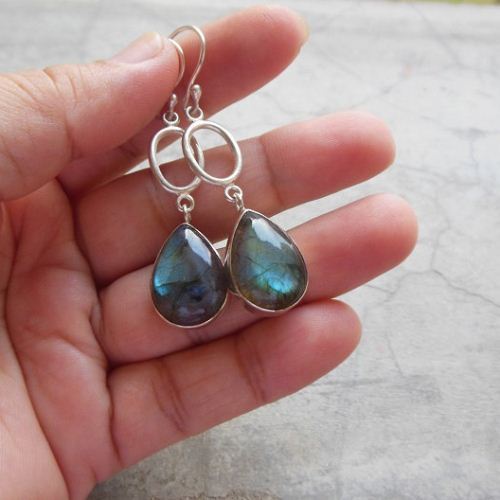Dangle earrings, Labradorite earrings in sterling silver, Blue stone