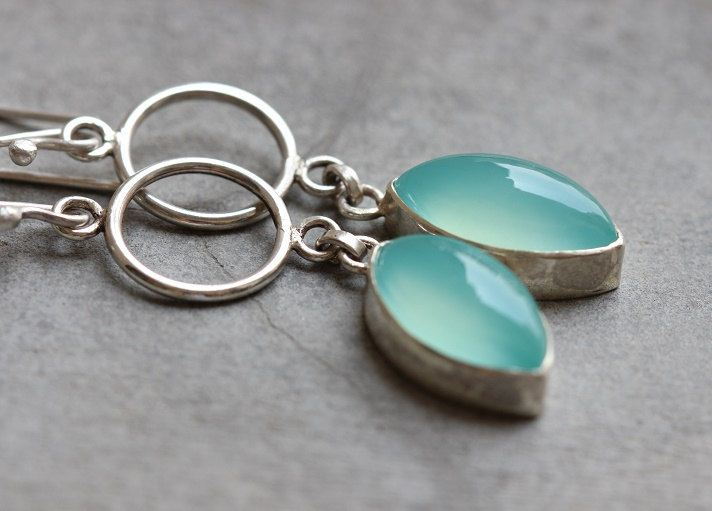 Dangler earrings Aqua earrings Chalcedony