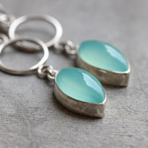 Dangler earrings - Aqua earrings - Chalcedony silver earrings