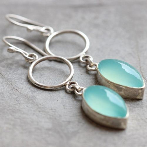 Dangler earrings - Aqua earrings - Chalcedony silver earrings