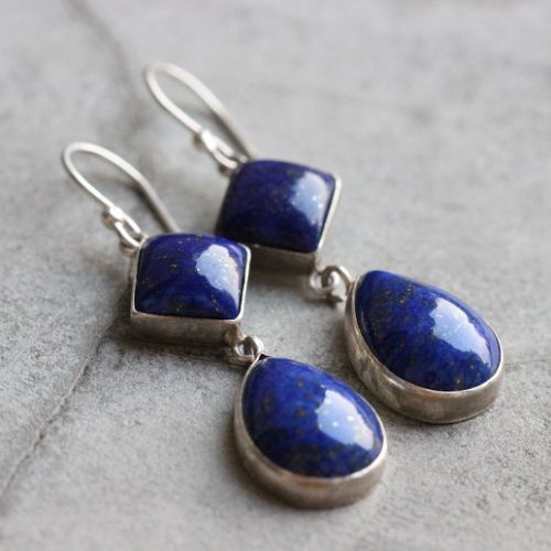 Dangler earrings, Lapis lazuli earrings, Blue silver earrings