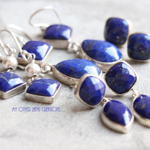Dangler earrings, Lapis lazuli earrings, Blue silver earrings