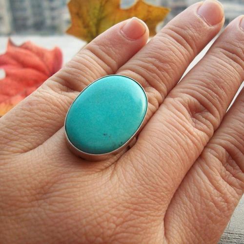 December birthstone rings, Green turquoise silver ring, Oval ring