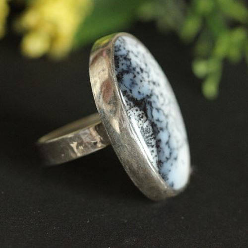 Dendritic Opal Bold Ring, Artisan gemstone sterling silver jewelry