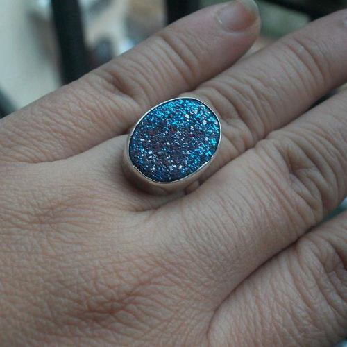 Druzy ring, Druzy quartz rings, Titanium druzy silver ring