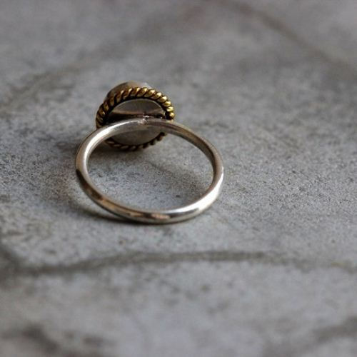 Dual tone 18k gold silver ring, Natural Genuine Opal Ring