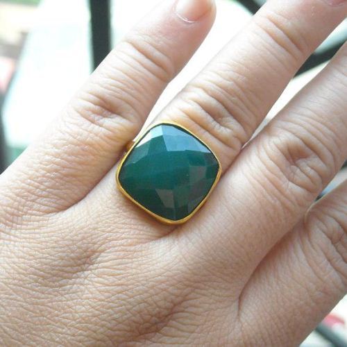 Emerald green ring - 23k gold vermeil ring - faceted green onyx ring