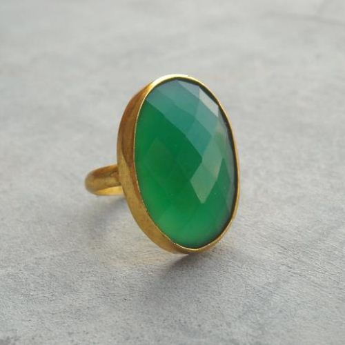Emerald green ring - gemstone ring - vermeil gold ring - green onyx