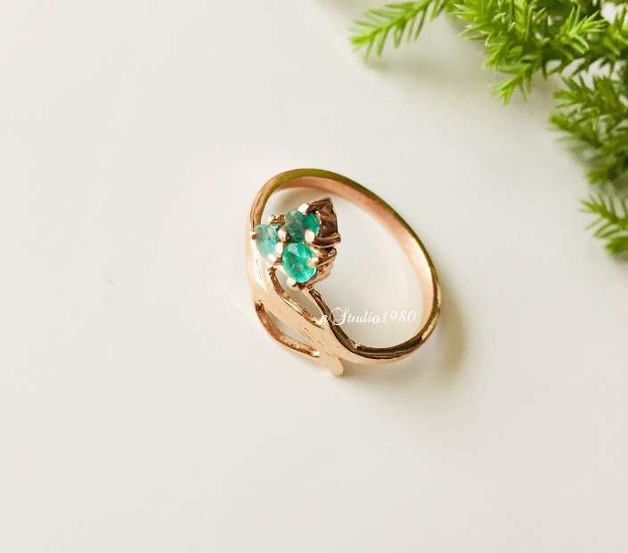Emerald ring - 14K rose gold Ring - Birthstone ring- gold ring