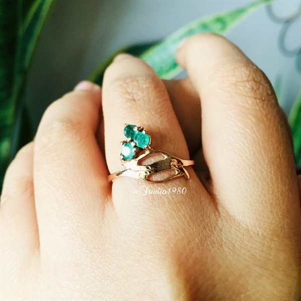 Emerald ring - 14K rose gold Ring - Birthstone ring- gold ring