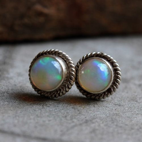 Opal silver Earrings, Opal stud earrings, Genuine opal earrings