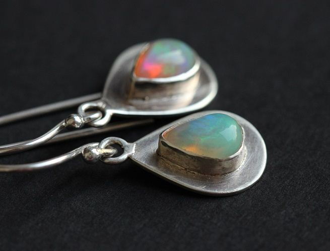 Genuine opal earrings Dangler drop