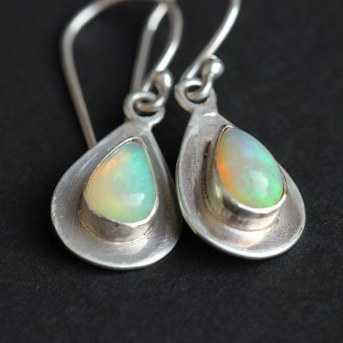 Genuine opal earrings, Dangler drop handmade silver earrings