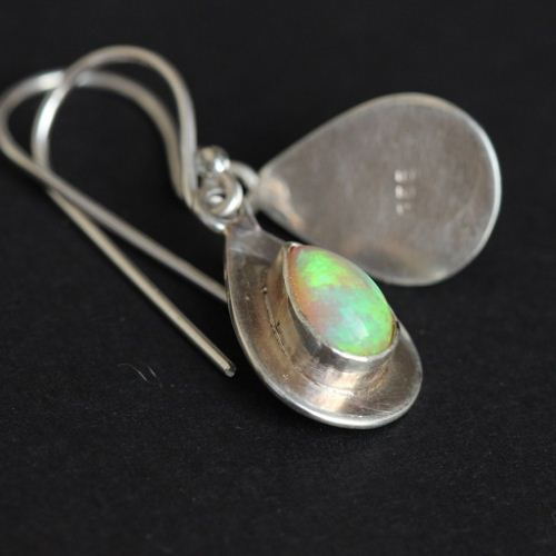 Genuine opal earrings, Dangler drop handmade silver earrings