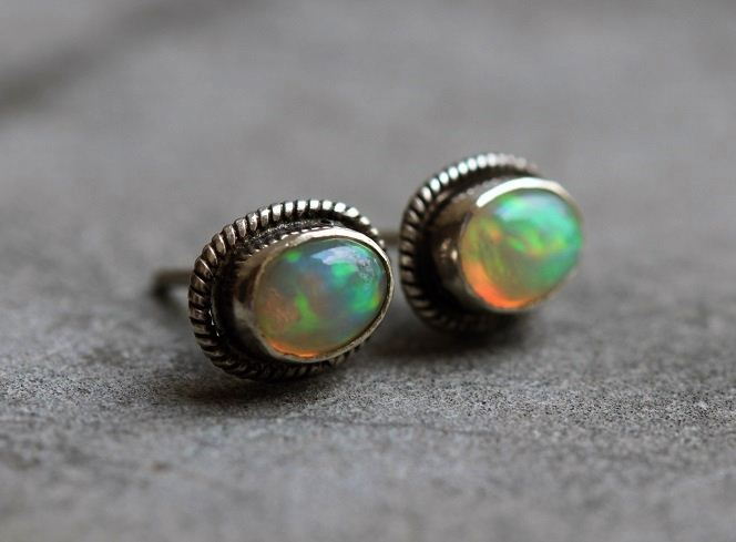 Genuine opal stud earrings in