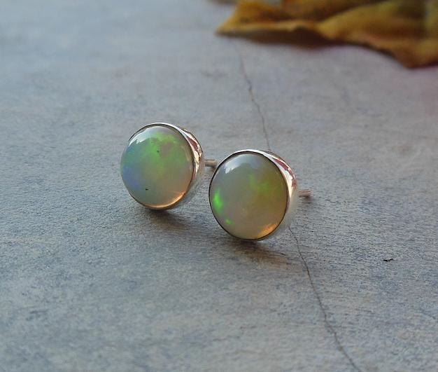 Real opal stud earrings silver