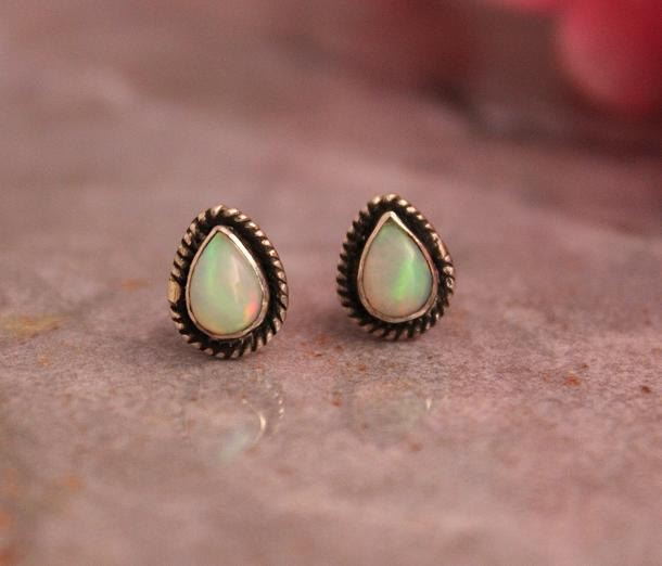 Natural opal stud earrings in