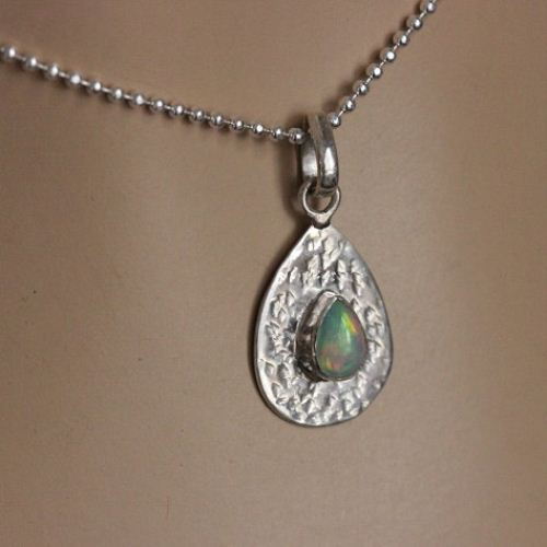 Genuine opal pendant, Hammered natural opal silver pendant