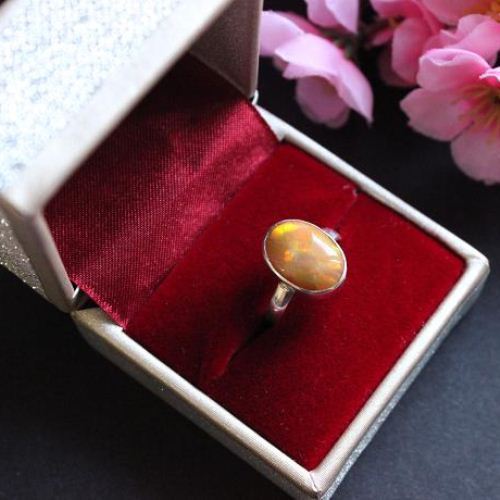 Genuine opal ring, Natural Opal Ring, Mens opal silver ring