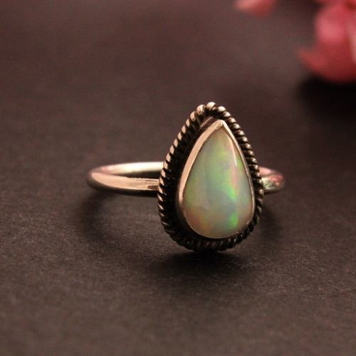 Genuine opal ring, Natural opal gemstone silver artisan ring