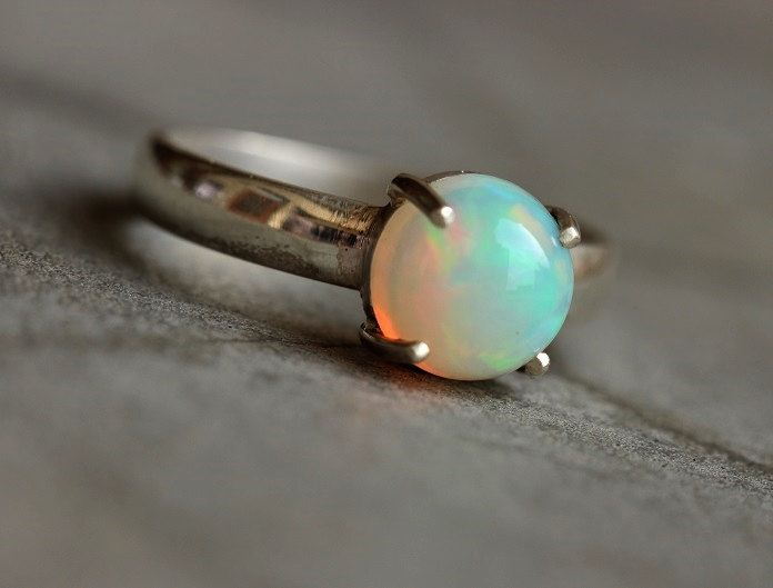 Natural Opal sterling silver ring, Gemstone gift for her