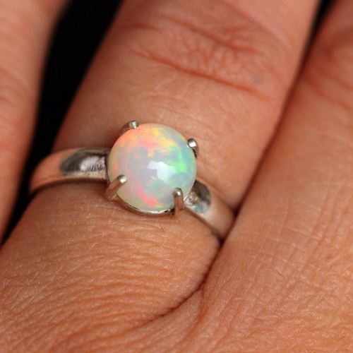 Natural Opal sterling silver ring, Gemstone gift for her