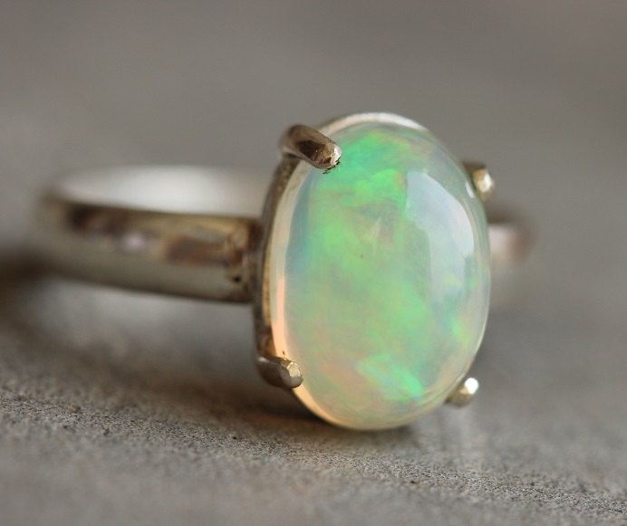 Genuine opal ring, Natural Opal silver ring for women