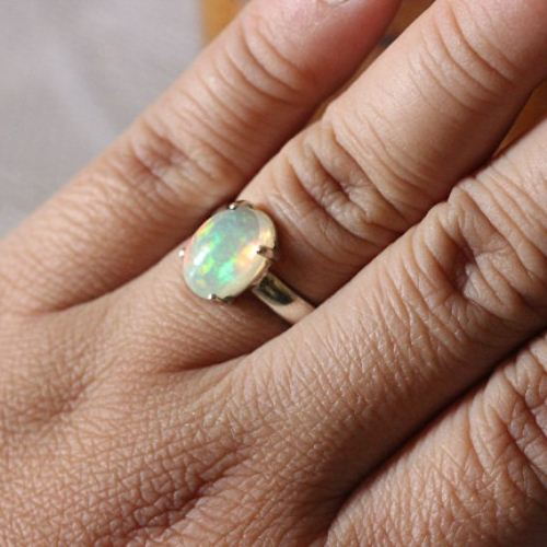 Genuine opal ring, Natural Opal silver ring for women