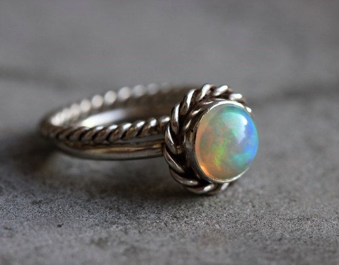 Ethiopian opal ring Stackable ring