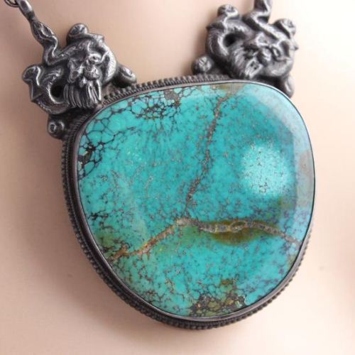 Ethnic pendant necklace large turquoise
