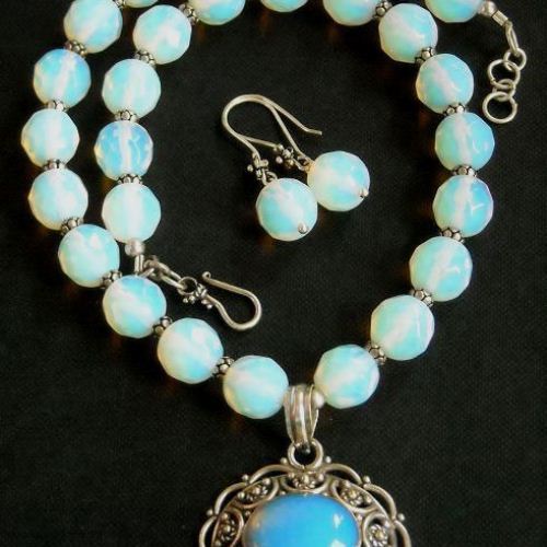 Ethnic silver jewelry - Sea glass Opal crystal bridal wedding set