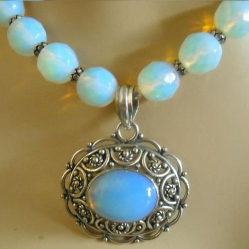 Ethnic silver jewelry - Sea glass Opal crystal bridal wedding set