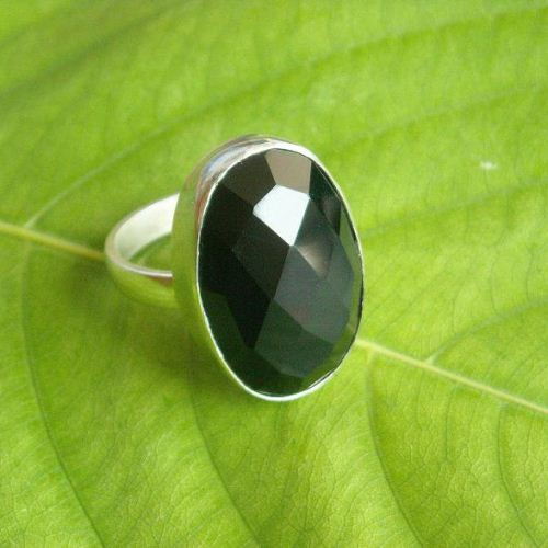 Faceted Black Onyx Ring Black
